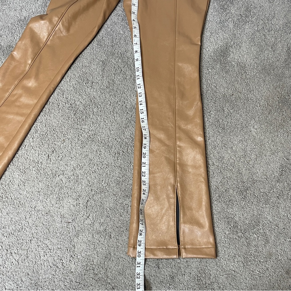 AFRM Los Angeles Tan Faux Leather Front Slit Flare Pants Women’s size large, NWT - Picture 6 of 8